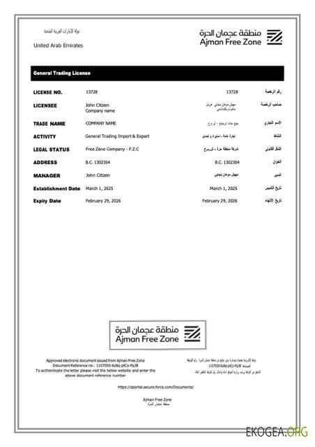 Modèle Word et PDF de licence commerciale des Émirats arabes unis à Ajman 1 template Modèle Word et PDF de licence commerciale des Émirats arabes unis à Ajman 1 template